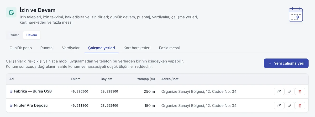 İnsan Kaynakları: Konumla doğrulanan giriş-çıkış