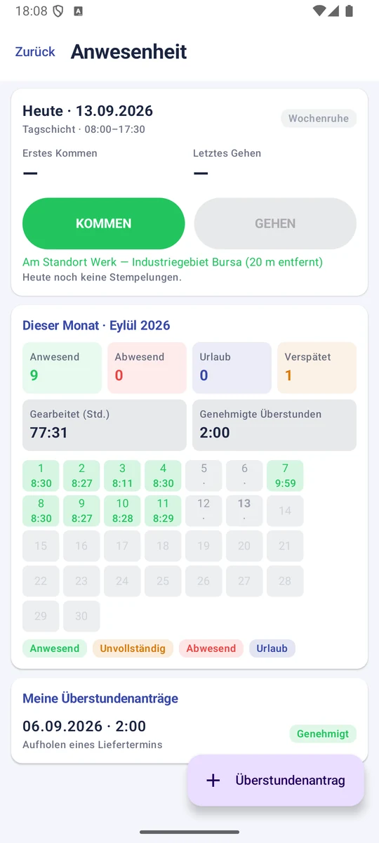 Standortgeprüfte Zeiterfassung in Zenit Mobile