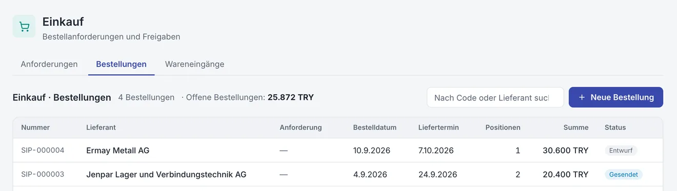 Einkauf: Von der Bestellung ins Lager