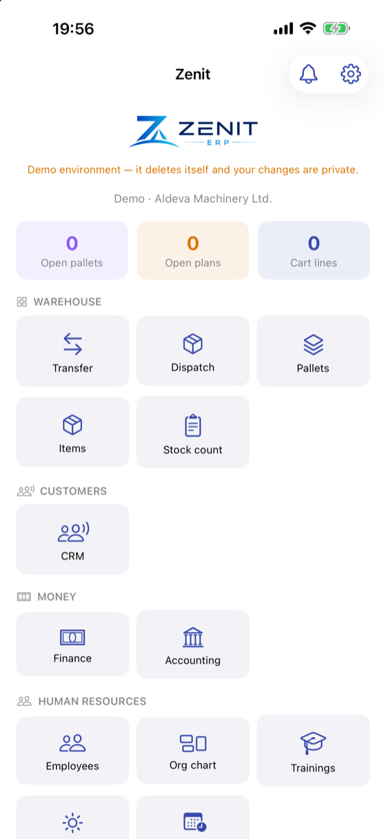 Zenit Mobile home screen