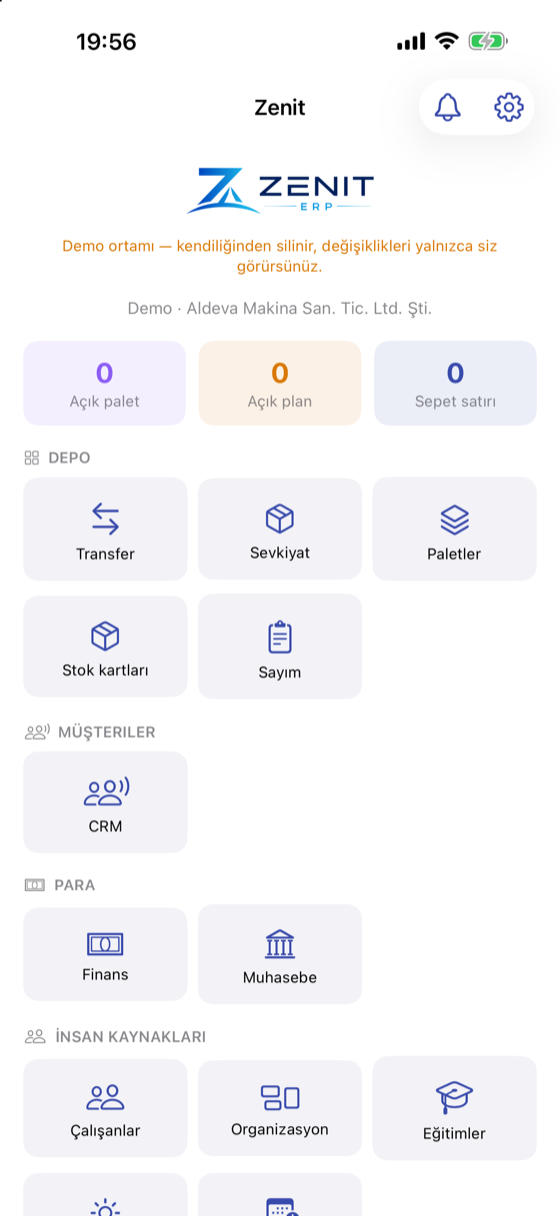 Zenit Mobil ana ekranı